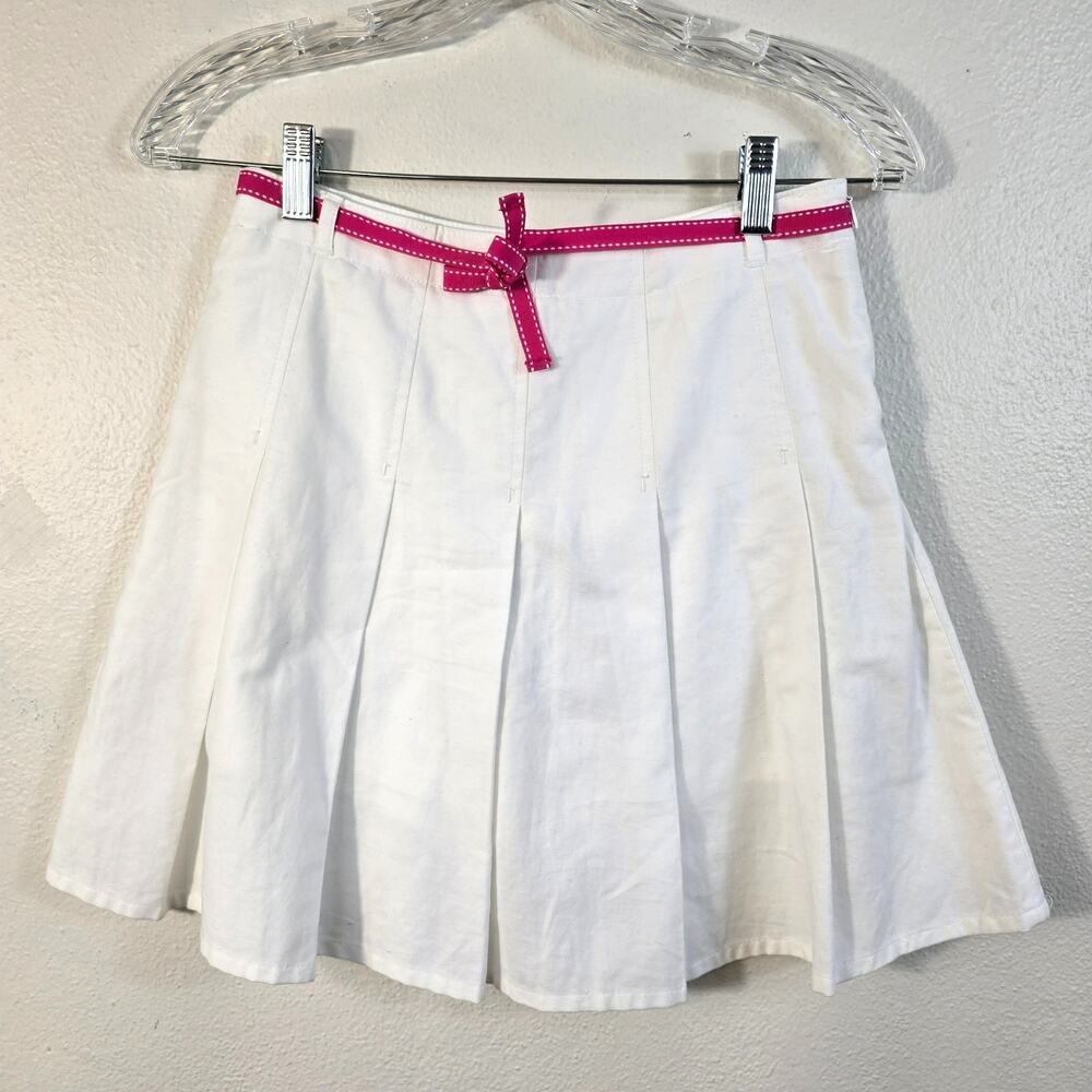 Lands' End Oxford Pleated Tennis Skort Women's 10 White Ribbon Belt Pickleball